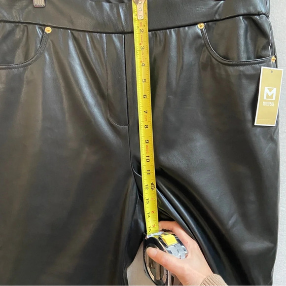NWT Michael Kors straight leg high rise pull on vegan leather pants Sz L - Picture 8 of 12